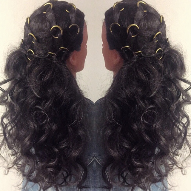 Half updo with loops from zippers 