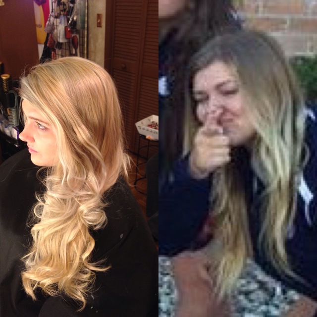 Before and after grown out to beautiful blonde