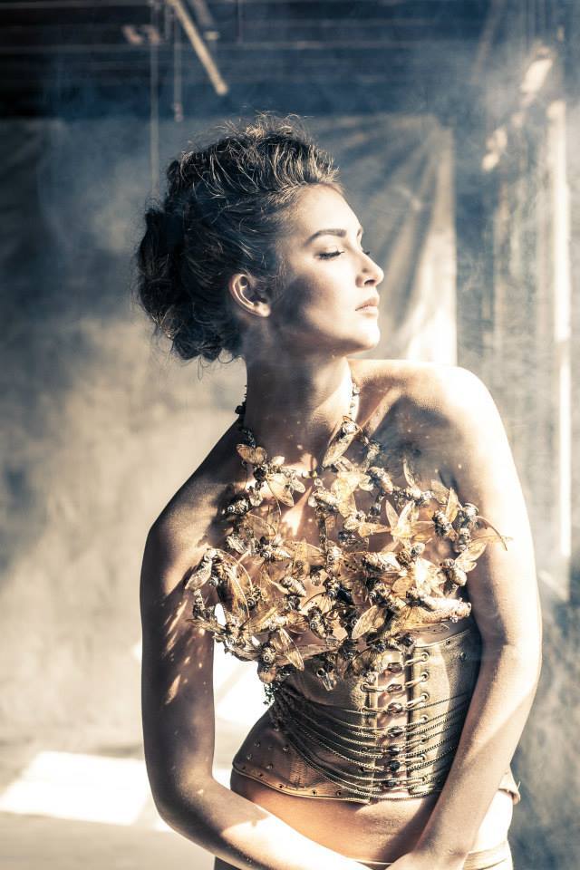 MODEL: MAGGIE SKINNER.  PHOTO BY BOB PACKERT.  HAIR BY KASHMIR.  MAKEUP BY JEREMY STONE AND NOEL MCKINNON.  JEWELRY BY HOUSE OF CACH.  CLOTHES BY CANDICE WU