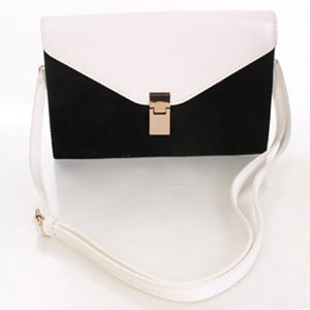 AMI Clubwear Black White Perforated Front Faux Leather Handbag