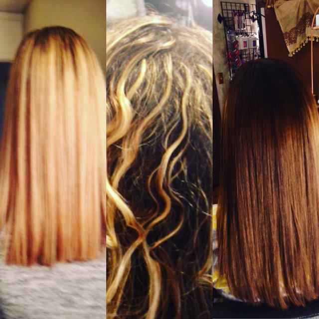 Blonde, smoothing treatment to soft brown