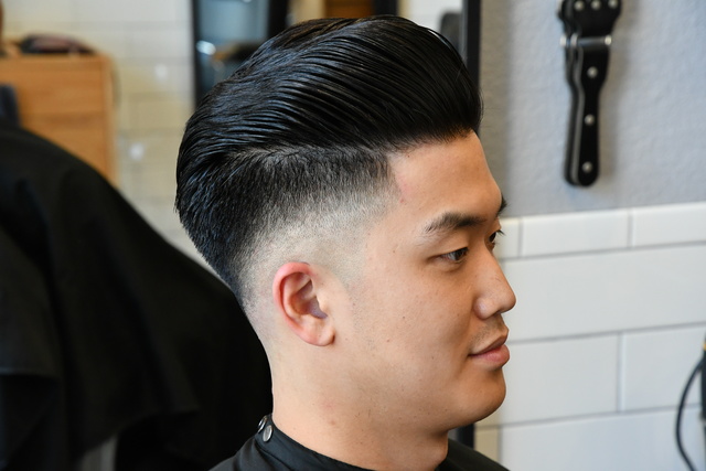 Skin fade with pomp