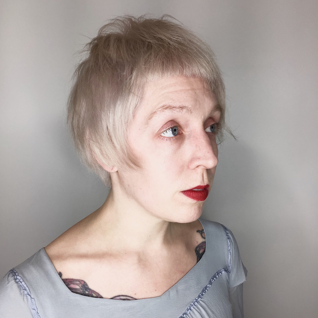 Pearl blonde minibob with micro fringe • cut by Chloe Nelson color by Nicole Derba of Shag Salon