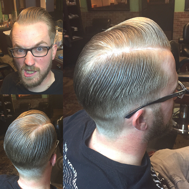 Pomp with a part styled with Reuzel red and green