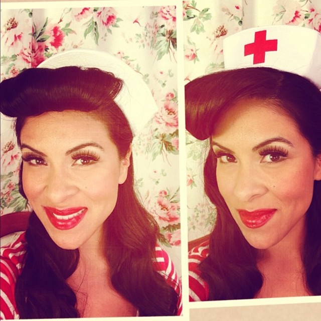 Nurse or sailor pin up hair style for halloween
