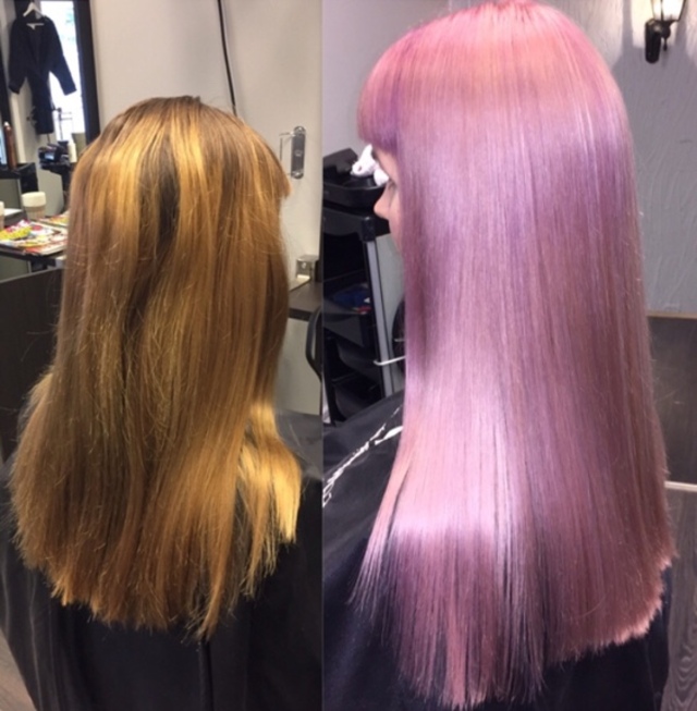 Pink hair with Olaplex