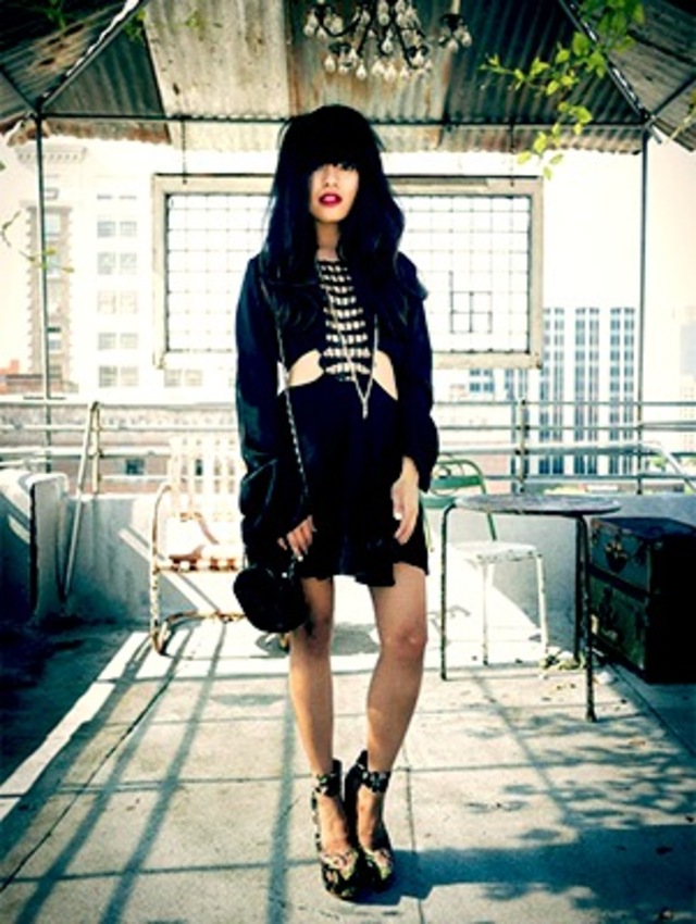 street stalking black dress