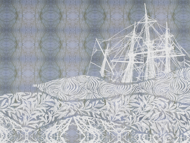 Christopher Russell, Ghost Shipwreck, 2012, unique scratched digital print, 30x40 ship, 900pix, Luis De Jesus Los Angeles