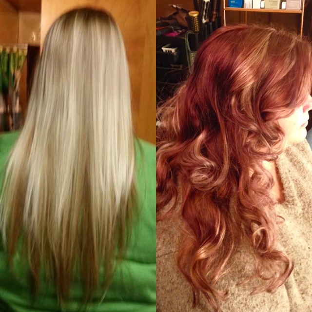 Blonde brown to rosy golden red