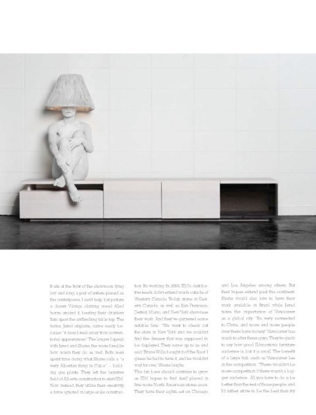 IZM furniture feature in Georgie magazine. Lamps are made out of hair and the model was the light fixture. 
