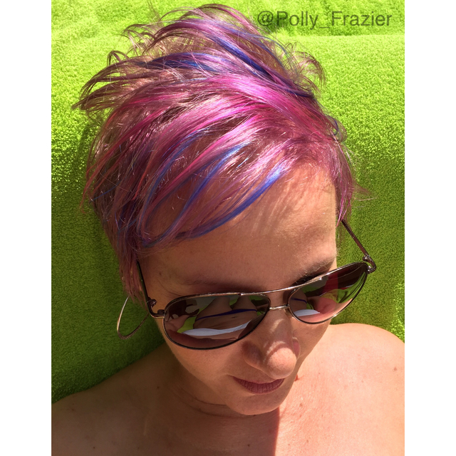 Continuum was a MUST for this super fine hair... Bleach 30 volume add RoMaxx,light shampoo,  hand painted locked in blue and pink Pravana pieces toned with Kenra 8Sm added RoMaxx to all these formulas left on 20 min; rinse, blow dry Rozen into the hair 