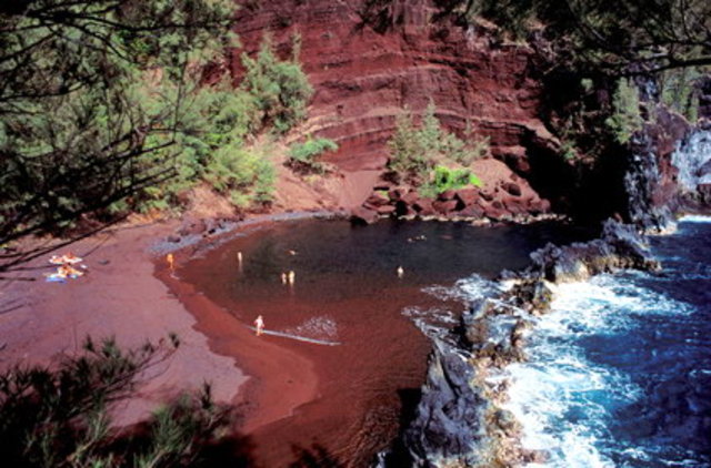 The Kaihalulu red sand beach