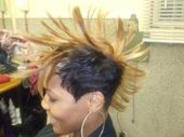 Spikes on Mohawk (all her hair)