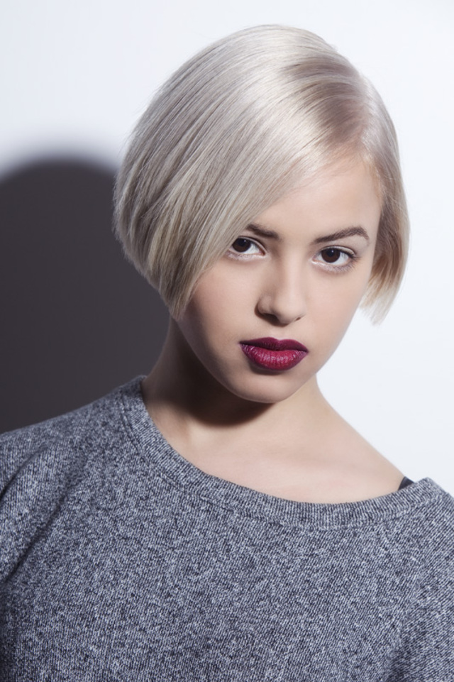 Aster, short blonde bob