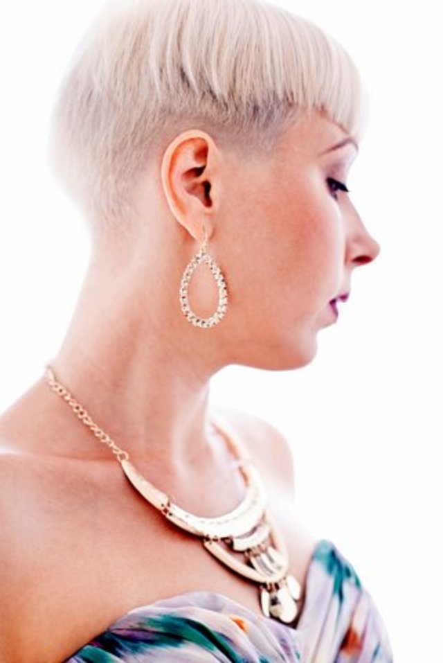 Miami based model Anna Zaytseva with a very short blond hairstyle compliments of Dietrich Castings