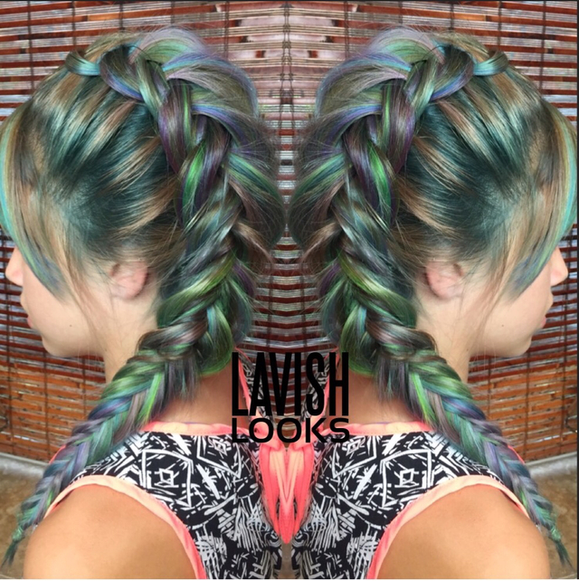 Fashion colors in a Dutch fishtail braid