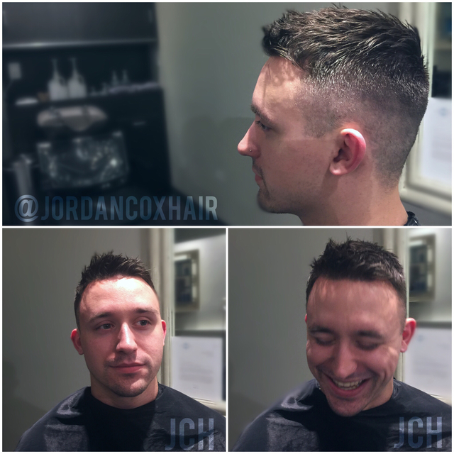 Mens fade by me- cut with scissors only(except for Wahl shaver shaper in neckline)