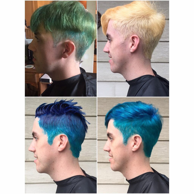 Before, during, and after on this green to aqua transformation! Color corrections are fun! 