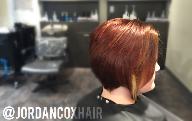 Cut and color by me. Cut is disconnected, layered, and graduated for a free flowing yet solid shape. 
