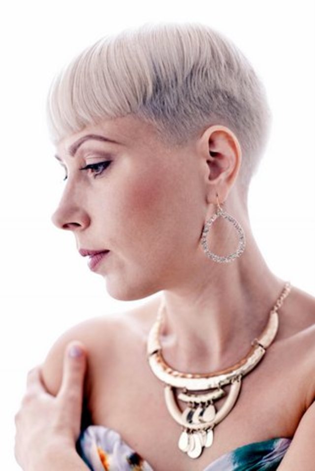Miami based model Anna Zaytseva with a very short blond hairstyle compliments of Dietrich Castings