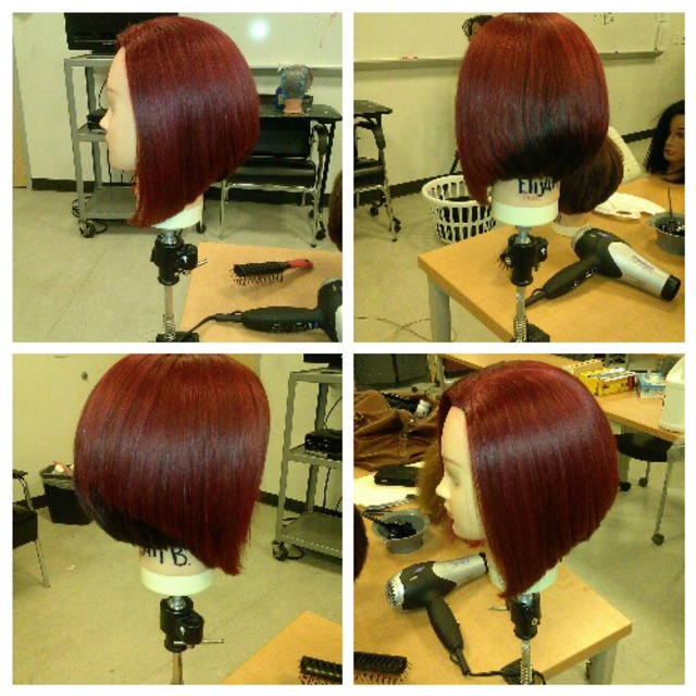 A-line haircut two tone red &amp; darkbrown