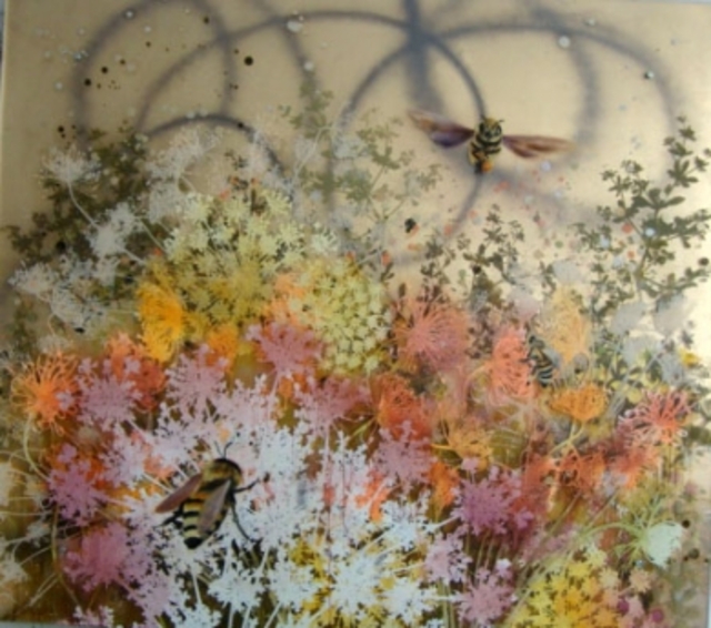 Bees in the field Oil on acrylic sheet 117x132 cm _display