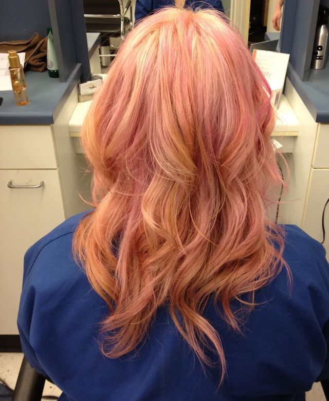 Blonde with pastel pink tone