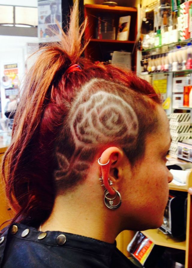 Red Rose hair tattoo 