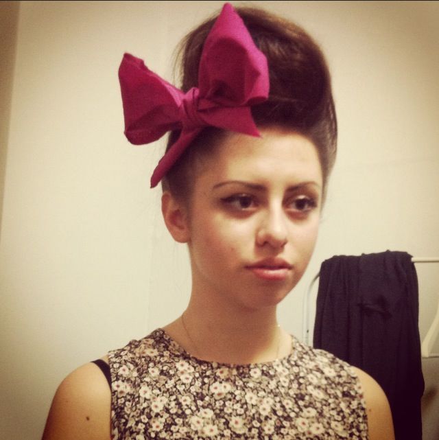 Updo with pink bow