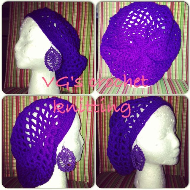 VG's purple crochet hat &amp; earrings