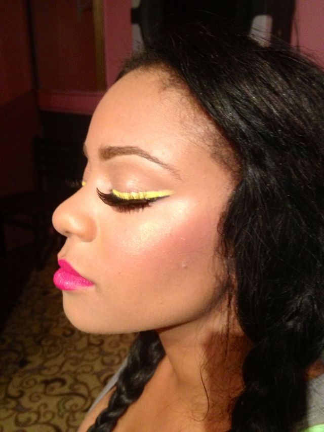 Yellow eyeliner &amp; Pink lips