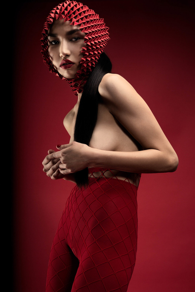 Creative Vision: Erin Hundley and Ksenia Poulber; Photographer: Ksenia Poulber;  Hair: Erin Hundley;  MakeUp: Madison Personette; Wardrobe Stylist: Sabrina Priddle;  Nail Artist: Khahung Nguyen;  Model: L’ka Tea; Headpiece: CHUCHU NY