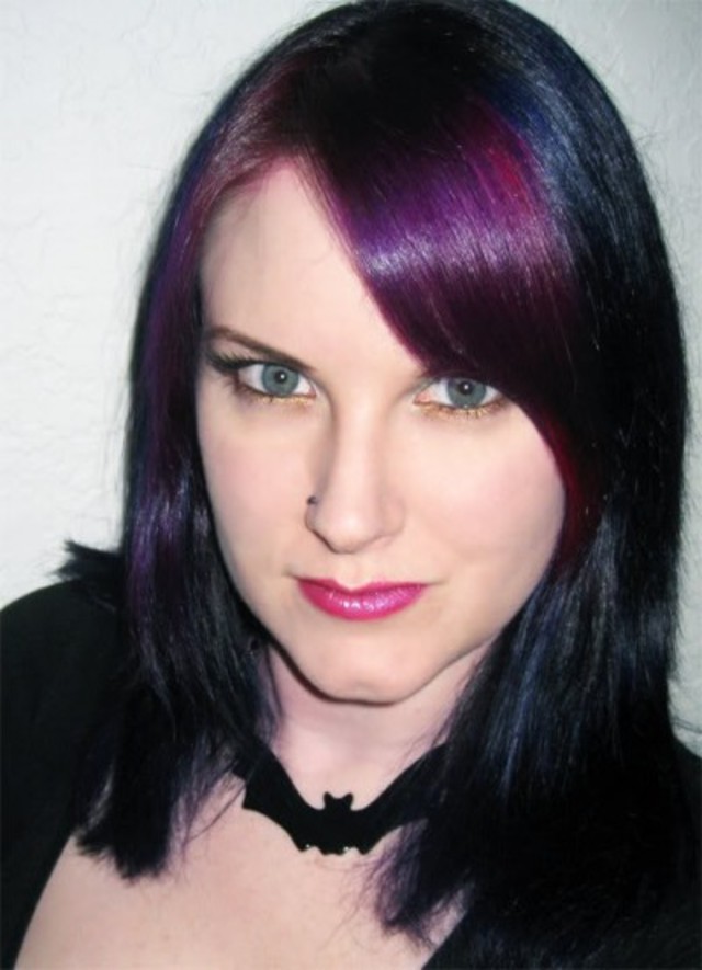 Magenta sideswept bangs
