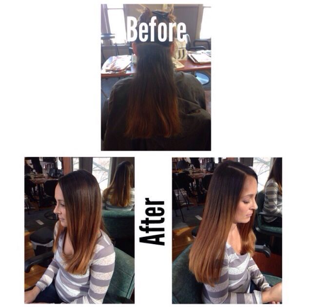before and after ombré on Lindsay 