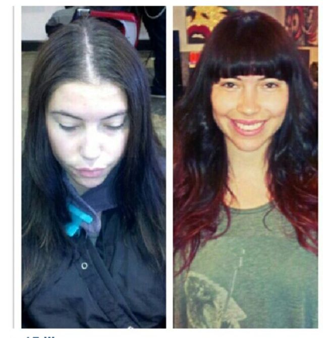 before(left) and after(right). brown to auburn ombré 