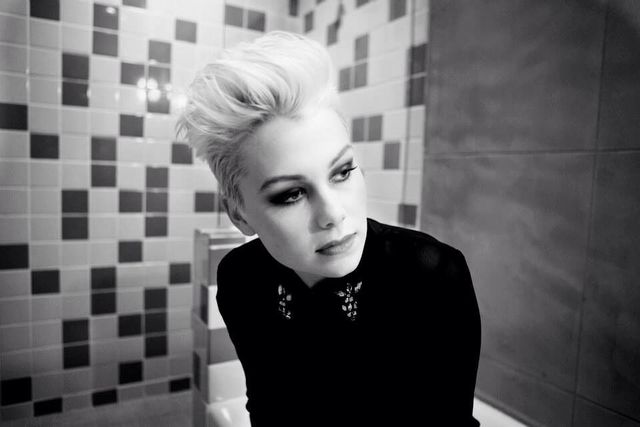 black and white photo of musical artist Phoebe Bridgers hair and makeup by me 