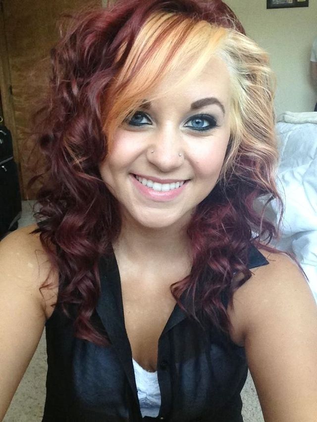 bleached bangs &amp; red to purple ombré 
