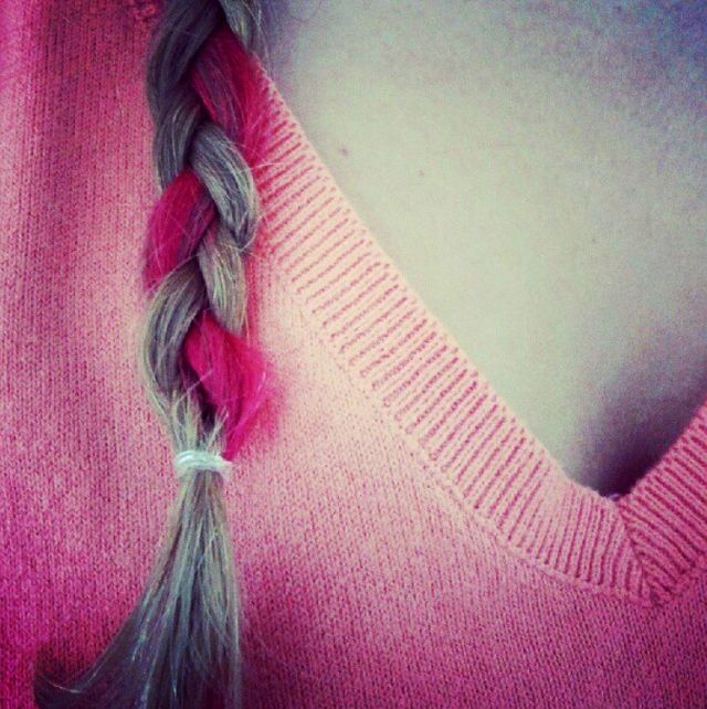 blonde and fuxia braid