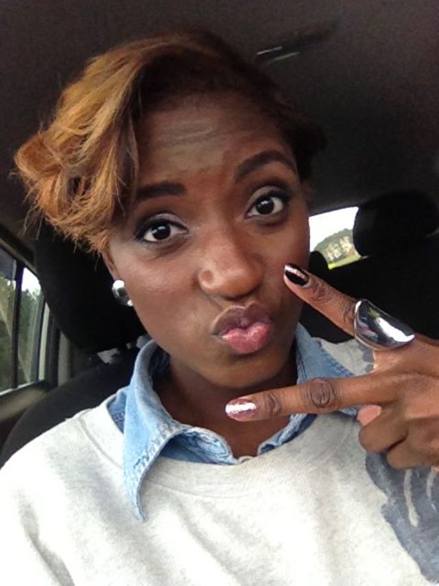 blonde hair, black nails