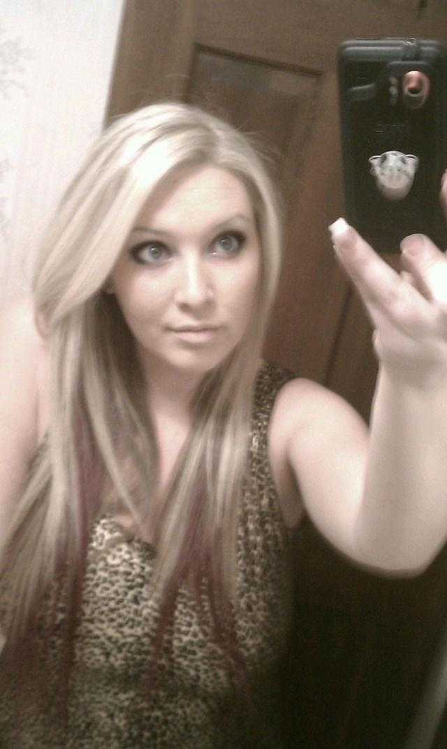 blonde top burgundy underneath