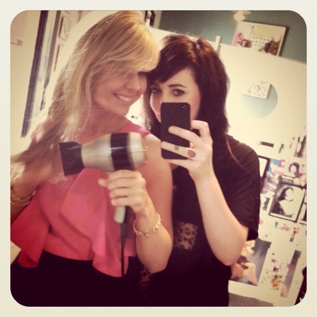 Goofing off while blow drying hair...