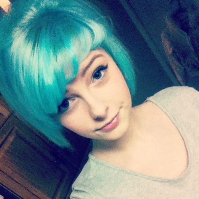 blue hair, 50's updo 