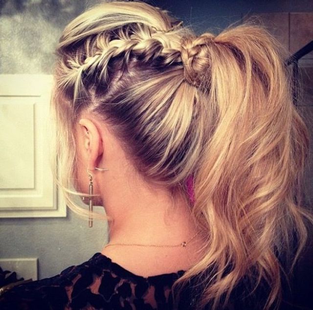 braid and messy ponytail.