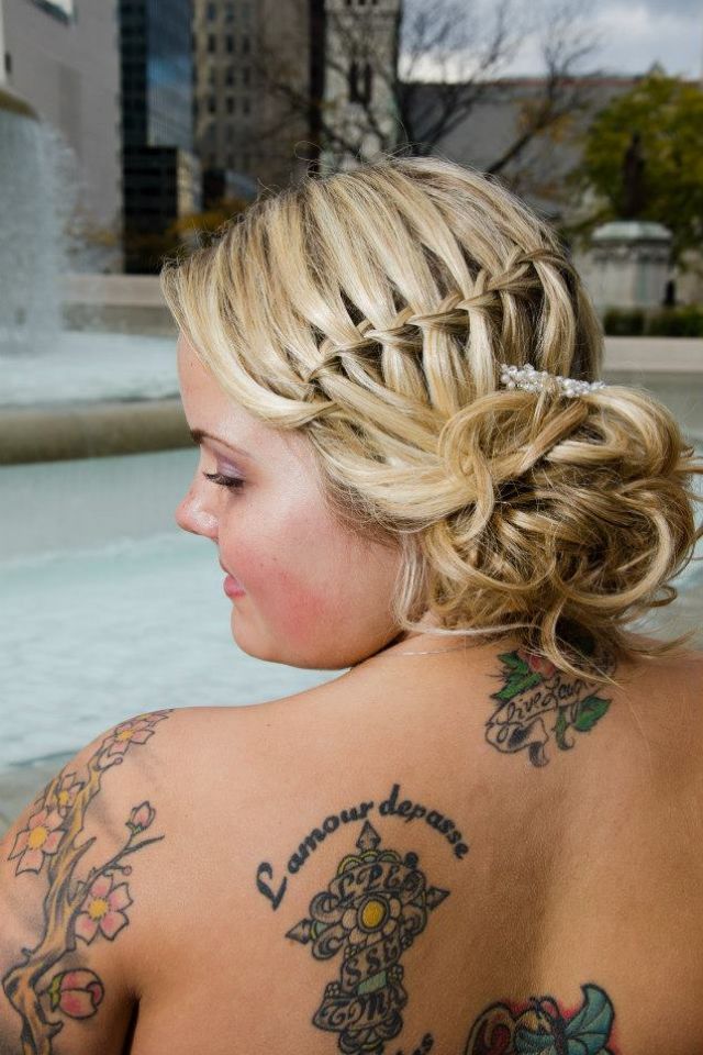 bridal updo, water fall braid