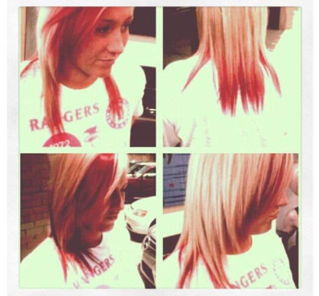 brown to blonde and red peekaboos