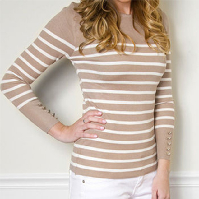 The Happy Wardrobe Khaki White Striped Sweater