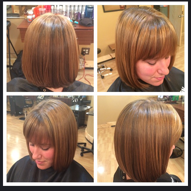 Soft highlight and a straight bob with bangs