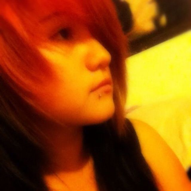 deep red bangs