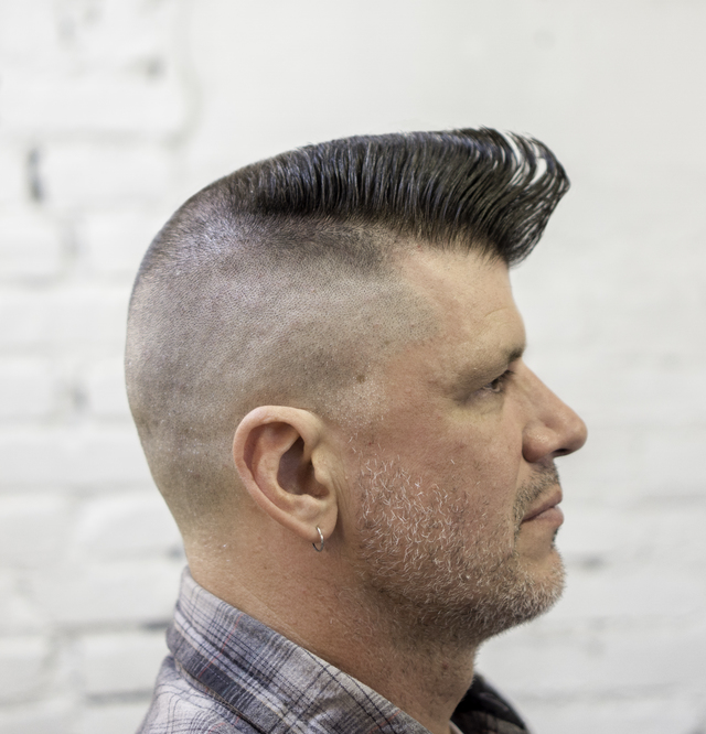 Razor fade Flattop Quiff Styled with Reuzel pink