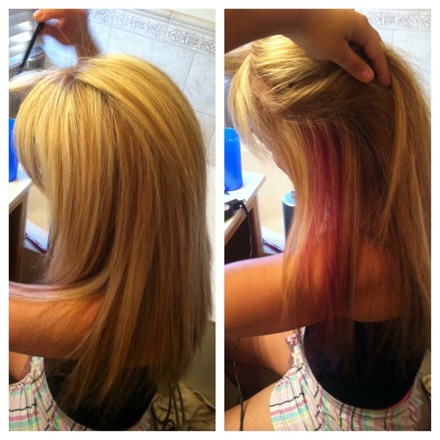 Blonde with peek-a-boo highlights